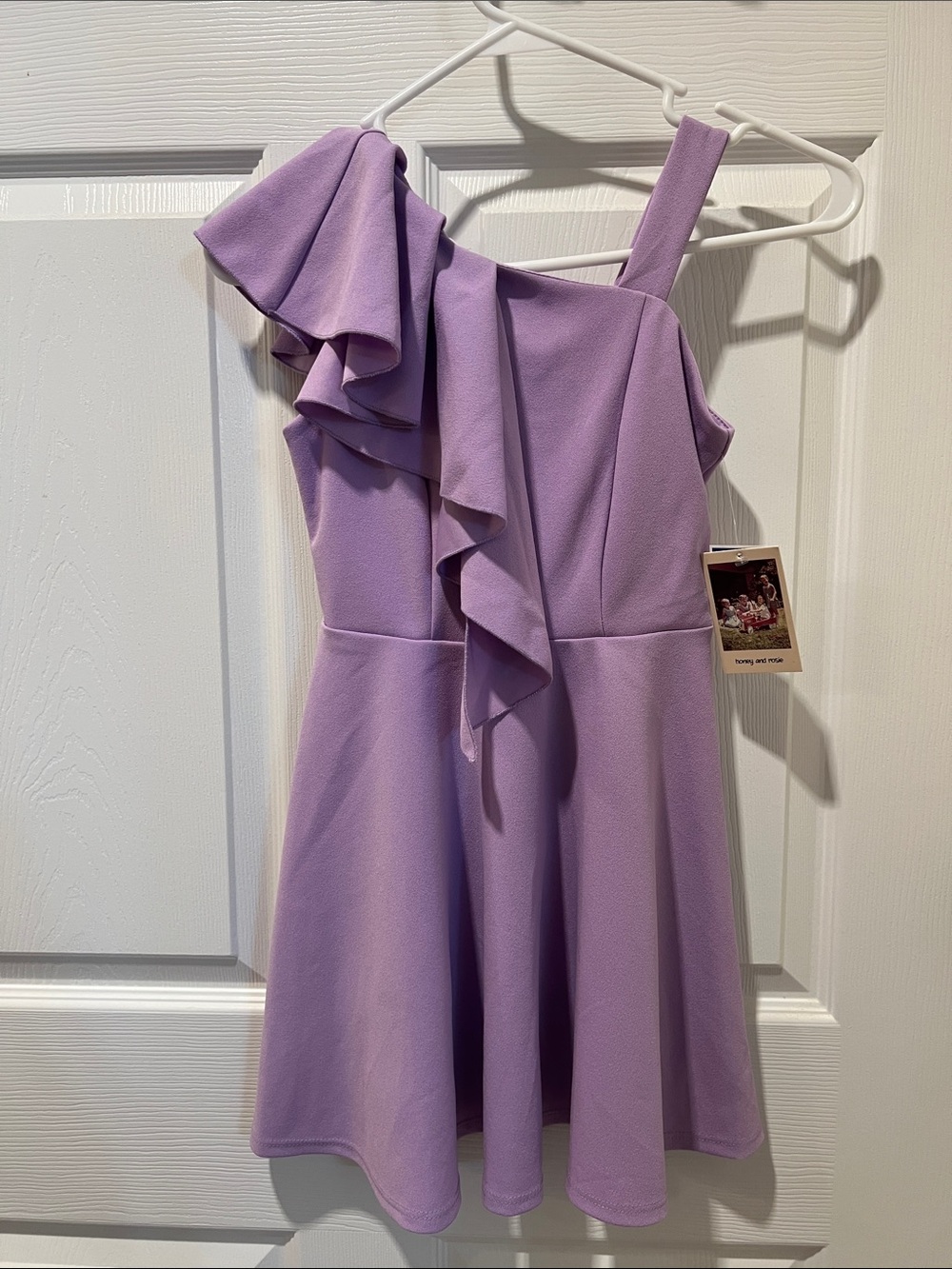 Honey and Rosie Lilac Ruffle One-Shoulder Girls Dress